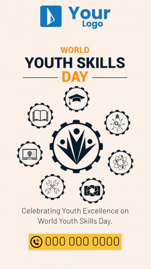 World Youth Skills Day graphic with gears and icons representing skills