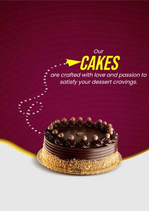 A chocolate cake with a rich glaze and chocolate decorations on a purple background.