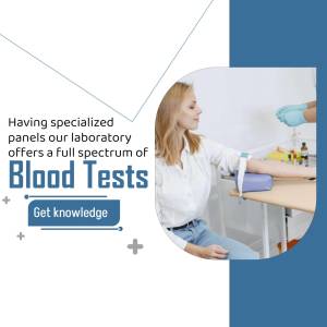 Woman getting blood drawn by a healthcare professional in a laboratory setting.