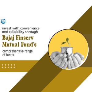 Image promoting Bajaj Finserv Mutual Fund with a plant growing in hands.
