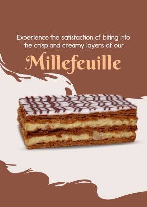 Close-up of a Millefeuille pastry with layers of cream and flaky dough