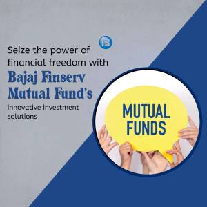 Image promoting Bajaj Finserv Mutual Funds with hands holding a 'Mutual Funds' balloon.