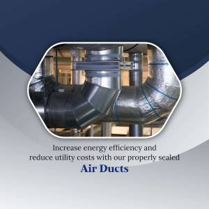 Close-up of a properly sealed air duct system with text promoting energy efficiency.