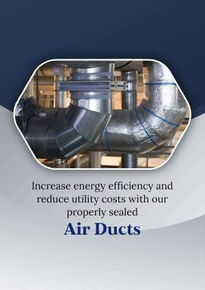 Close-up of insulated air ducts with text promoting energy efficiency