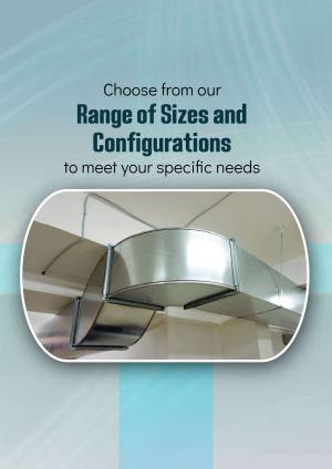 Image of HVAC ductwork with text promoting a range of sizes and configurations.