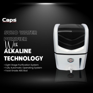 White and black Caps SUZO water purifier with alkaline technology