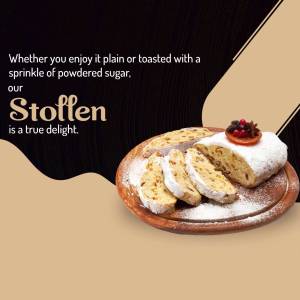 Sliced Stollen cake with powdered sugar and berries