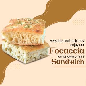 Stack of focaccia bread with herbs, perfect for sandwiches or enjoying on its own.