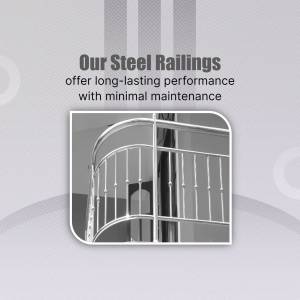 Image of modern steel railings with text promoting their durability and low maintenance.