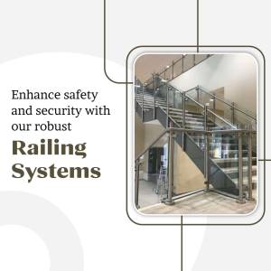 Modern glass railing system in a commercial building