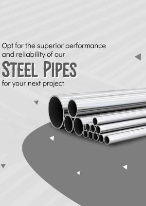Image of stainless steel pipes with promotional text