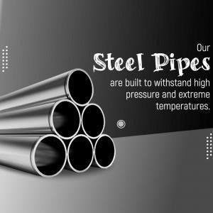 Stack of black steel pipes with text overlay