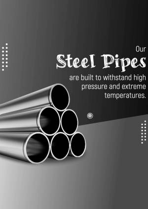Stack of shiny steel pipes with text highlighting their durability