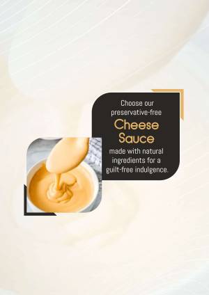 Image of cheese sauce with text promoting a preservative-free option.