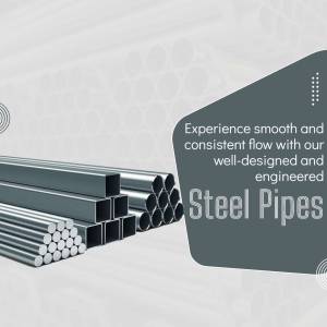 Stack of steel pipes with text promoting smooth flow and consistent design.