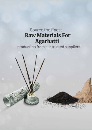 Agarbatti raw materials including incense sticks, powder, and a holder