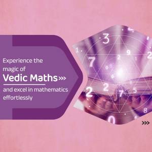 Vedic Maths promotional image with numbers and an open book
