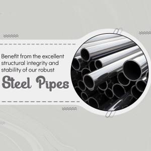 Close-up of bundled steel pipes with text highlighting their structural benefits.
