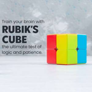 A Rubik's Cube with text promoting brain training and logic skills.