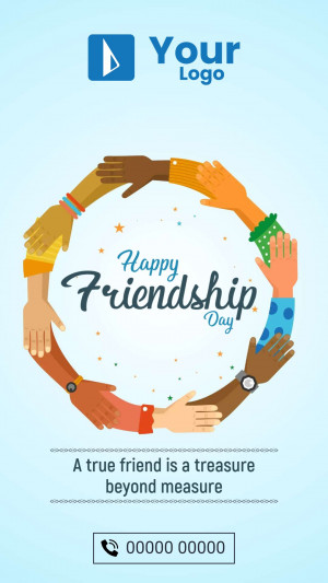 Diverse hands forming a circle with 'Happy Friendship Day' text