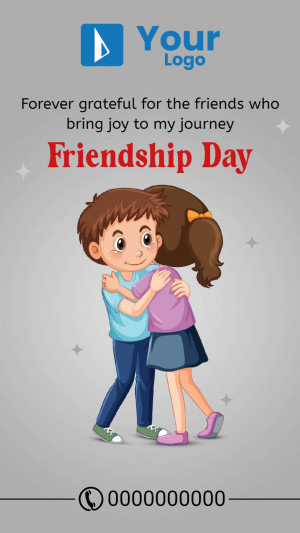 Illustration of two children hugging with text 'Friendship Day'
