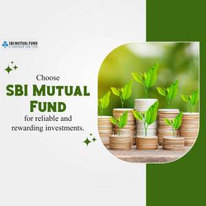 SBI Mutual Fund advertisement with coins and growing plants