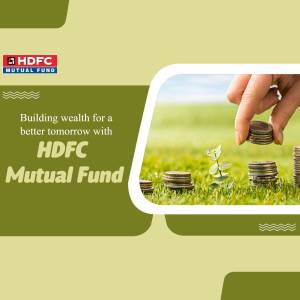 Image depicting hands placing coins on a stack of coins growing from a plant, representing investment and growth with HDFC Mutual Fund.