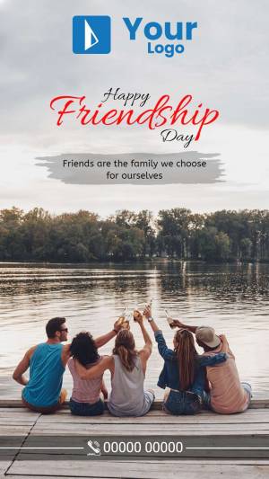 Group of friends toasting drinks by a lake on Friendship Day