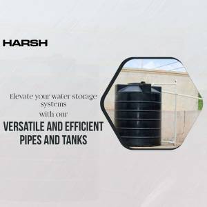 Black water tank with metal frame and Harsh branding