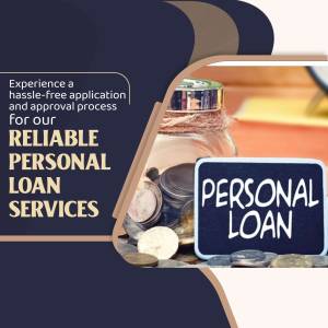 Image promoting reliable personal loan services with coins and a chalkboard.
