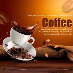 A cup of coffee with coffee beans and a splash of liquid