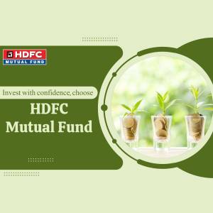 HDFC Mutual Fund advertisement with plants growing from coins
