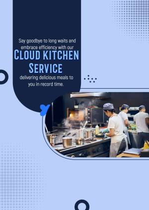 Image showcasing a busy cloud kitchen with chefs preparing food, promoting fast and efficient delivery.