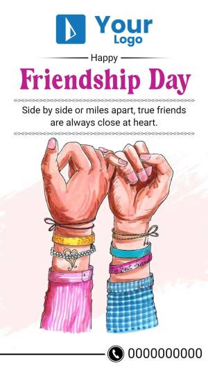Illustration of two hands connected with friendship bracelets, celebrating Friendship Day.
