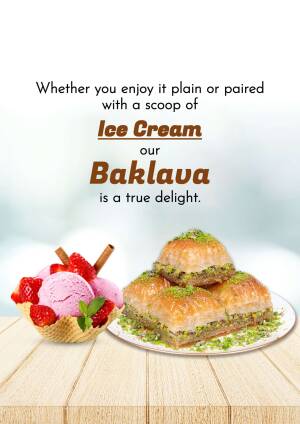 Baklava with ice cream and fresh strawberries
