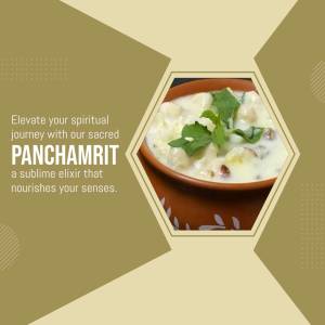 A promotional image featuring a bowl of Panchamrit, a traditional Indian sweet offering.