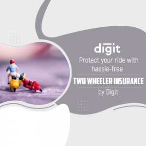Miniature figures on a scooter promoting Digit Two Wheeler Insurance