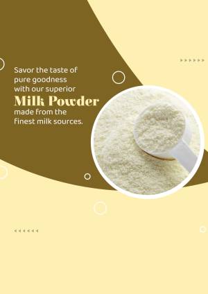 Image of milk powder in a scoop with a golden background