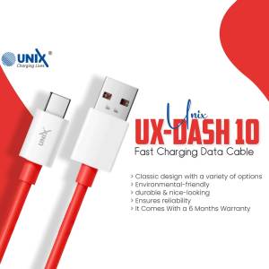 Unix UX-Dash 10 Fast Charging Data Cable - Red and White