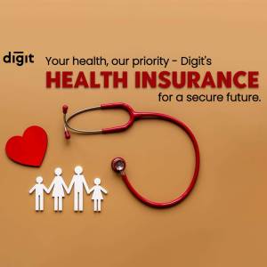 Digit Health Insurance advertisement with stethoscope, heart, and family icons