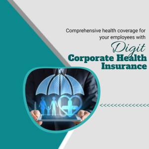 Image depicting corporate health insurance with a person holding a tablet displaying a family under an umbrella.