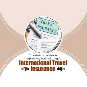 Image depicting travel insurance documents with the text 'International Travel Insurance' and the Digit logo.