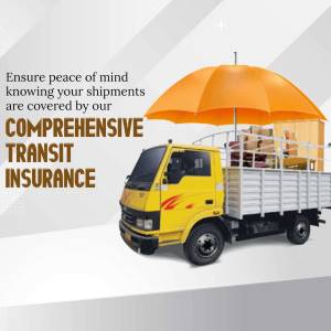 Yellow truck with cargo and an umbrella symbolizing insurance coverage.