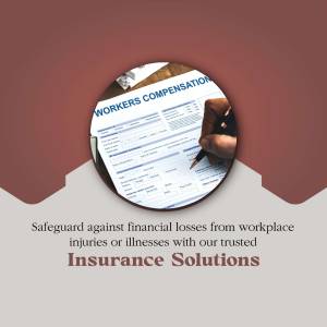 Hand filling out a workers compensation form with text about insurance solutions.