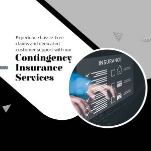 Image depicting a person using a digital device with insurance icons, promoting contingency insurance services.
