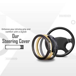 Close-up of steering wheel with various cover options