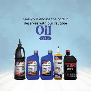 Selection of engine oil bottles with a promotional message.
