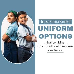 Two school children standing back to back promoting uniform options.