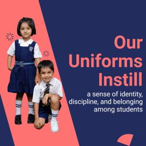 Two young students in school uniforms posing for a school uniform advertisement.