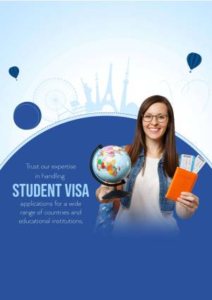 Woman holding a globe and student visa documents